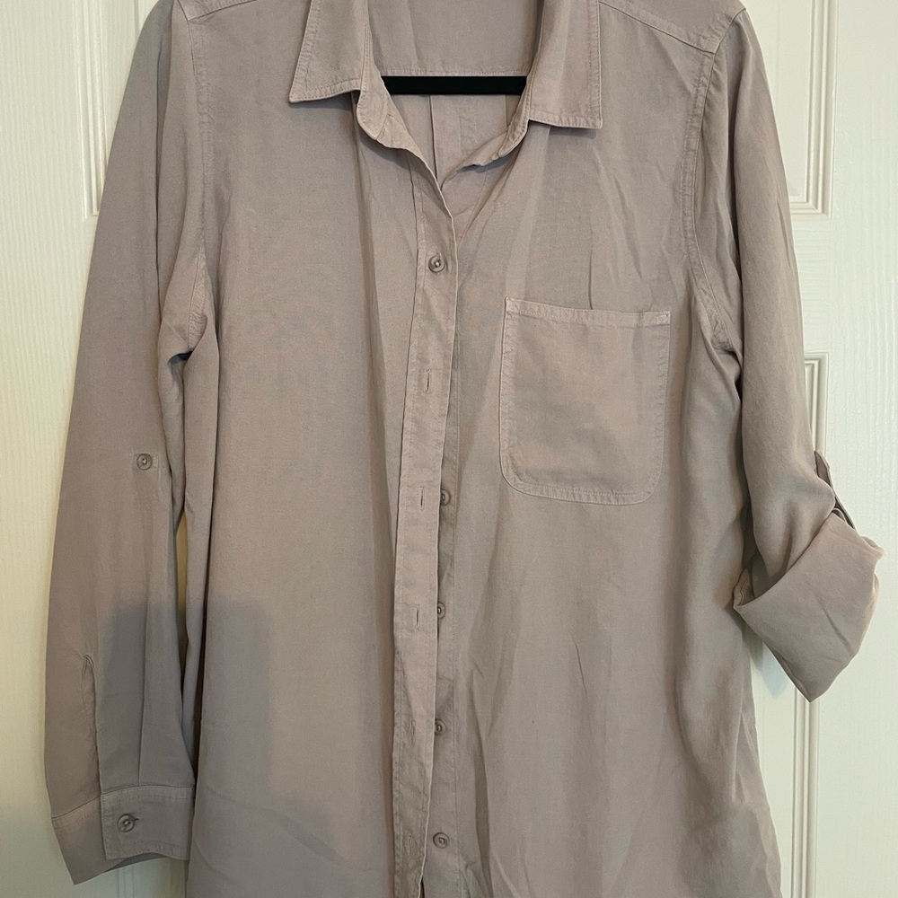 Side Stitch Women’s Casual Grayish Lavender Button Down Shirt